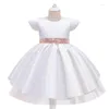 Girl Dresses Girl's Gray Satin Kids Ball Gown Paillins Belt For Girls Doop Party Wedding Ceremonious Children's Desgirl's