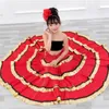 Sahne Aşınma Yetişkin Çocuklar Kadın İspanyol Flamenko Etek Kadın Çingene Kızlar Oryantal Dans Kostümleri Kırmızı Siyah Çizgili Büyük Salıncak Elbise