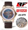 8F V2 地球物理学世界時 Q8102520 JLC A772 自動メンズ腕時計ローズゴールド 3D 世界地図スティックダイヤルブラウンレザーストラップスーパーエディション Puretime