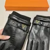 Personalized Leather Five Fingers Gloves Men Letter Elastic Closure Gloves Winter Outdoor Windproof Glove