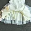 Girls White Lace Summer Short Sleeve Mesh Tutu Princess Dress Children Children Wedding Party Costume 2-7 år