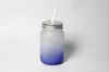 Sublimazione 12oz Blance Glass Glass Glaps Gradient Color Mason Jar con tazza di cannuccia in plastica coperta GCA13137
