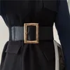 Cinturones de mujer elásticos de cintura ancha con sello dorado y hebilla grande, cinturón elástico de fiesta a la moda, vestido femenino, abrigo a juego, cinturones con correas Ins