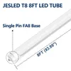 JESLED T8 LED Tube Light 8FT One Row Single Pin FA8 Fluorescent Lights 45W Cold White Frosted Cover Shop Office Garage Lighting clear glow ETL