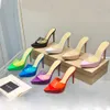 Yeni Grossi Rossi platform terlikler yüksek topuklu sandaletler stiletto katır PVC yüksek Topuklar 105mm slip-on burnu açık kadınlar Lüks Tasarımcılar ayakkabıları Akşam fabrika ayakkabısı