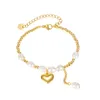 Chaîne à maillons pour femmes, bracelet à breloques en forme de cœur, boule en acier inoxydable doré avec perles d'eau douce, pour cadeaux sucrés, 16cm, 6cmLink