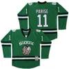 MTHR 대학 노스 다코타 싸우는 Sioux Jersey 9 Jonathan Toews 11 Zach Parise Hockey Ross 보스 Rhea 3 St John 's Shamrocks Green Black