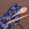 Wooden Spoon Chopsticks Set Hotel Non-slip Public Chopstick Soup Rice Spoon Cake Spoons Portable Travel Tableware Storage Bag BH6625 WLY