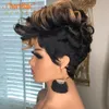 180％密度短いピクシーカットヒューマンヘアウィッグボブ波状ウィグ黒人女性のためのフルマシンのための前髪