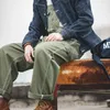 Vintage Jeans Overaller Mens Jumpsuit Cargo Work Byxor Baggy Bib Kontraststygn Denim Trousers 220325
