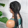 Peluca de pelo sintético con malla frontal de 28 pulgadas, larga, negra, para mujer africana, Afro, Frontal, trenzas, pelucas trenzadas de boxeo