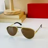 أزياء Carti Luxury Good Good Sunglasses Designer Santos Carti Man Anti Ultraviolet Braged Champagne Gold Metal Cluped Golden Pilot على شكل عجل أسود أسود