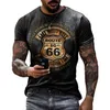 Été Hommes T-shirts Surdimensionnés Vêtements Lâches Vintage À Manches Courtes Mode Amérique Route 66 Lettres Imprimé O Col T-shirt 220521