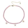 Rose Pink Pinky Heart Arrow CZ Tennis Chain Butterfly Halsband Iced Out Bling Hiphop Luxury Fashion Choker Kvinnor Smycken