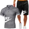 Eşofman Seti Erkekler T Gömlek Şort Setleri Yaz Spor Koşu Pantolon Streetwear polos Tshirt Suit Tops