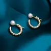 Hoop & Huggie Fashion 925 Sterling Silver Jewelry Ladies Earrings Pearl 18k Gold Plated Stud EarringsHoop