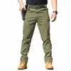 Mens Tactical Multi Pocket Elastic Byxor Manlig Casual Autumn Spring Cargo Pants For Men Clothing Slim Fit 220705
