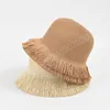 Sommarkvinnor Sun Hat Tassel Straw Hats Solid Color Simple Bucket Hat Outdoor Beach Holiday Cap