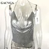 GACVGA Sexy Dos Nu Paillettes Femmes Crop Tops Halter Tank Camis Été Recadrée Soutien-Gorge Crop Top Strap Ladies Party Vest Blusa 220407