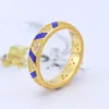 18k gouden blauwe strepen en stenen Ring Dames Heren Wedding Gift Designer Sieraden met originele doos set voor Pandora -ringen