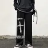 Aolamegs Pantalones góticos Hombres Pantalones de chándal casuales japoneses Graffiti Anime Punk Hippie Pantalón de pierna ancha Harajuku High Street Streetwear 220524