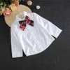 Style Autumnspring New School Fashion Baby Girls Dress Set White Shirt Top With Plaid Knot Tie Plaid Mini Kjol 3 PCS SETS 3 7T