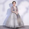 2022 Sequined Princess Flower Girls Dress для свадьбы с плеча с длинные рукава кружевные бусинки из пухлые раффли Дети для детей именинника для девочек.