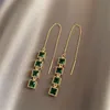Dingle ljuskrona vintage grön kristall lång tråd tofs örhängen för kvinnor klassisk fyrkantig strass örhänge koreanska modesmycken gif