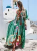 Накидки для бикини, длинное платье с принтом в стиле бохо, сексуальная пляжная туника с поясом, летняя женская пляжная одежда, накидка для купального костюма A932 220524