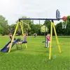 5 in 1 Outdoor Tolddler Swing Set for Backyard Playground Swing Sets with Steel Frame Silde Seesaw Swing and Basketball Hoop For Kids Outdoor Fun MS281008AAC