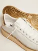 Sole Dirty Shoes Designer Luxe Italiaanse Vintage Handgemaakte Purestar Witte Lederen Sneakers met Vos en Goud Gelamineerde Lederen Hiellipjes