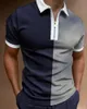 メンズポロスファッションシャツストライプパッチワークメン用のトップトップカジュアルターンダウンカラージップアップシャツ夏の男性のスリムポロメン