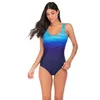 2019 Nieuwe 1pc Swimsuit Women Vintage Swimwear Criss Cross Back Monokini Blue Bath Suit Beach Wear Maillot de Bain T200708