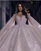 Skräddarsydd bollklänning Wedding Dresses Puffy Lace Crystal Pärlade paljetter Kvinnor Formella lyxiga brudklänningar