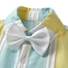 Kledingsets 1-7 jaar mode Toddler Kid Boys Summer Set V-Neck Short Stripe Stripe Shirt Suspender Pants Set Clothing
