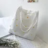 Small Canvas Bags for Women 2022 Girls Shopper Designer Handbag Casual Embroidery with Daisy Crochet Cute Mesh Shoulder Tote Bag CCE13658