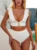 Conjunto de bikini de cintura alta traje de baño para mujer 2 piezas con volantes traje de baño blanco femenino brasileño biquini sexy traje de baño bañista 220518