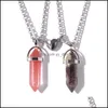 Pendant Necklaces Pendants Jewelry Natural Crystal Quartz Stone Neckace Love Heart Magnetic Button Hexagonal Prism For Couple Friend Gifts