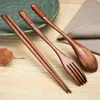 Retro Natural Wooden servies Tabelgare Japanse stijl Fast Food Noodle Chopsticks Lepel Fork Travel Travel Tweede gebruiksvoorwerpen voor keuken Y220530