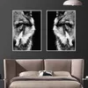 Siyah Beyaz Kurt Kafa HD Baskı Tuval Boyama Modern Hayvanlar Duvar Sanatı Poster Baskılar Serin Kurt Resimleri Için Oturma Odası Dekor