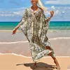 Dames badkleding kaftan strand zebra print slangenhuid zwempak bedek op kimono plage robe femme lange jurk sarong strandkleding's