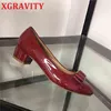 Dress Shoes 2022 Spring Sexy Fashion New Autumn Chunky Heel Butterfly Button Red Patent Leather Women Round Nose Ladie 220715