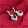 Dames Hart Zirkoon Sieraden Sets 925 Sterling Sier Plated Fashion Blue Crystal Diamond Stud Oorbellen Ketting met Link Chain Wedding Drop de
