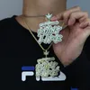 Iced Bling Grow In Dark Fluorescenza Smalto Pistola Lettera Ciondolo Punto Vita Asfaltata Cz Collana in pietra per uomo Gioielli Hip Hop Cool