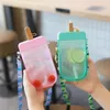 Cute Straw Cup Creative Popsicle Shape Plastic Water Bottle Outdoor Transparent Juice Drinking Cup Mug For Adult Children W4