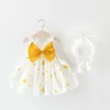 Nouveau bébé fille vêtements d'été nouveau-né bébé robes sans manches princesse robe de plage + chapeau de soleil enfants ensemble