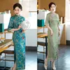 中国のパーティードレス夏の伝統的なチョンサムヴィンテージパターン長い女性ドレスエレガントなQIPAOオリエンタルコスチューム