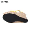 Eilyken المفتوحة تو الكاحل حزام منصة إسفين الصنادل سوبر عالية الغطاء كعب المصارع أحذية السيدات مشبك الصيف 220326