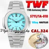 TWF 5711/1A/018 Cal.324SC A324 Relógio masculino automático Tiffan9 Azul com mostrador texturizado Pulseira de aço inoxidável 1851-2021 170º aniversário edição limitada relógios eternos