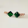 Earrings & Necklace Luxury Office Style Green Cubic Zircon Women Ring Jewelry Set 585 Rose Gold Color PlatingEarrings